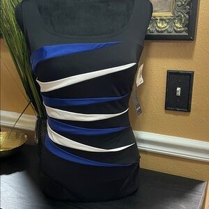 NWT Longitude Black and Blue Striped swimsuit